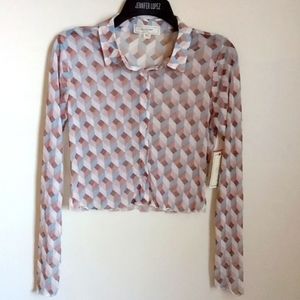 *Final Price* 90s Style Long Sleeve Sheer Mesh Printed Top Button Up
